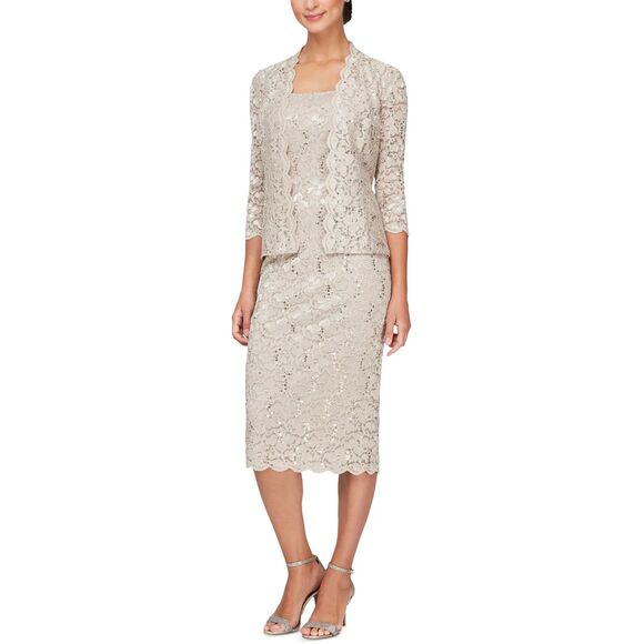 SLNY SL Fashions 2-Pc. Champagne Lace Jacket & Midi Dress Set, NWT! Size 20W - Picture 10 of 10